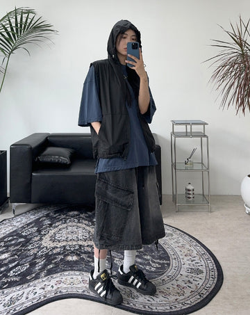 Allen diagonal cargo Bermuda denim pants